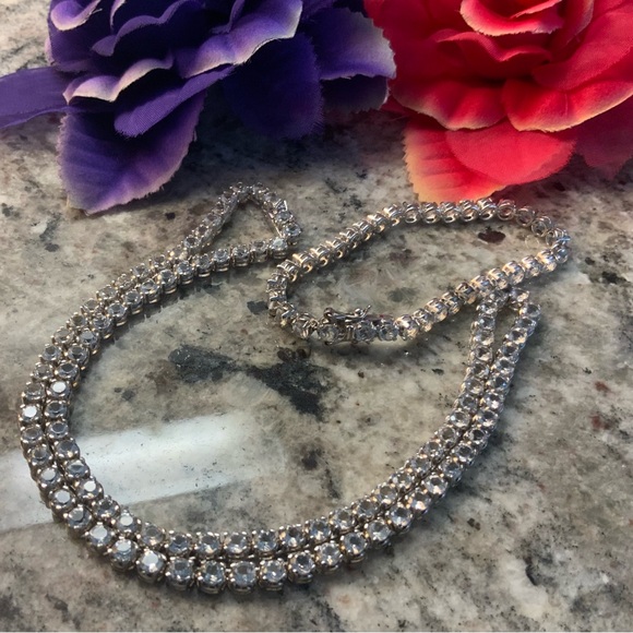 BRAND NEW Ross-Simons 925 silver tennis necklace&bracelet, white topaz stones. - Picture 12 of 16